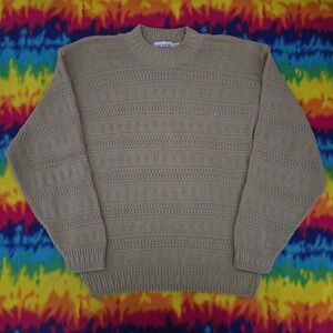 Anchor Bay Mens Large Tan Cotton Knit Crewneck Sweater Textured Made in USA